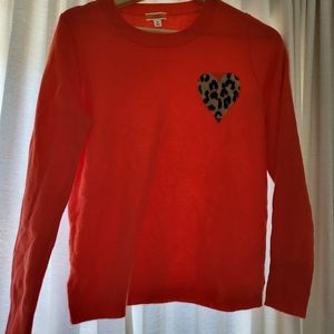 J crew cashmere crewneck leopard hear sweater size S. Fire orange